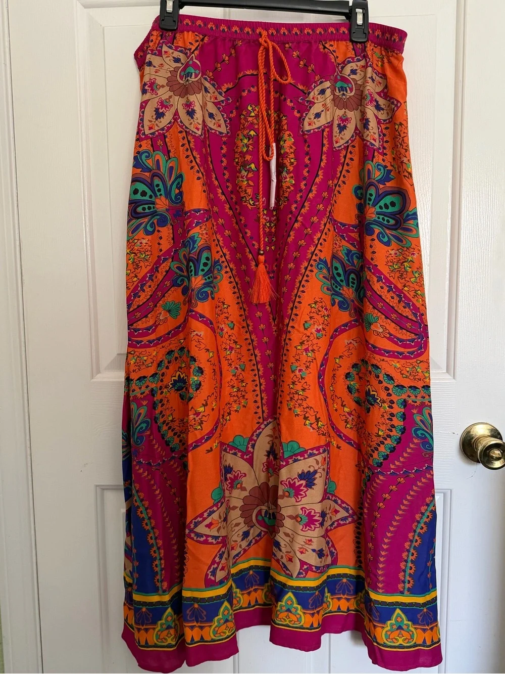 NWOT Soft Surroundings Orange & Magenta Paisley Print Maxi Skirt size large
